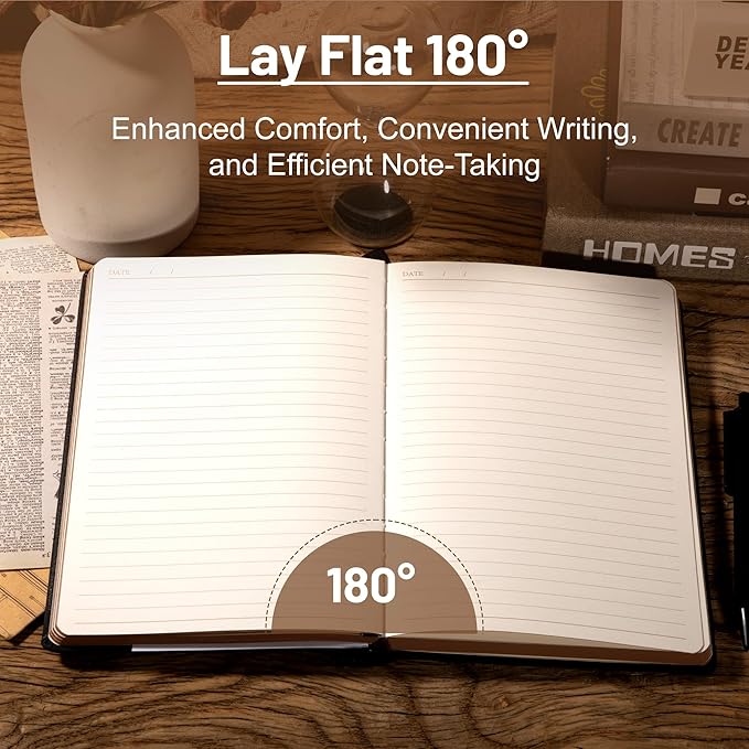 CAGIE Compass Leather Notebook Journal for Men, 100 GSM 288 Pages Lined Journals for Writing, A5 Hardcover Journaling Notebooks Gift Set with Pen for Travel Office Daily Writing - Bloomnest