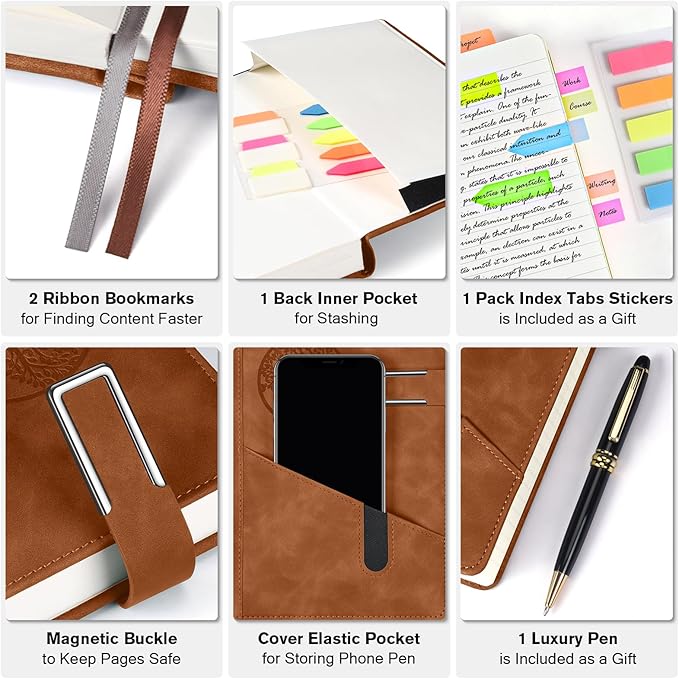 Lined Notebook Journal for Men Women, 365 Pages Numbered College Ruled Notebook, Hardcover Leather Journal with Pen & Gift Box, Thick Daily Diary, Professional Notebooks for Work, School, Business, A5 - Bloomnest