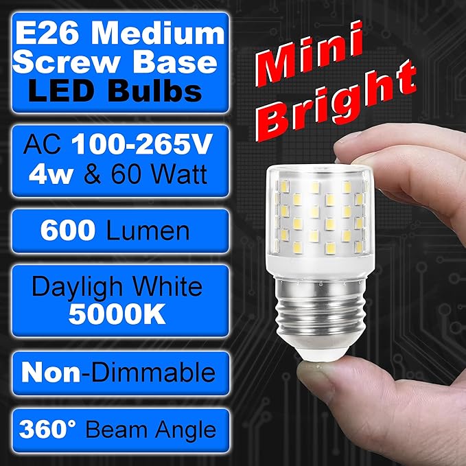 KEI D34L Refrigerator Bulb AC100-265V Replacement 3.5W LED Appliance Light Bulb 4W Equivalent 40W-60W E26 Medium Screw Base Daylight White 5000K for Frigid-aire Ken-More Fridge Freezer Bulb, 2 Pack - Bloomnest