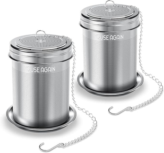 House Again 2 Pack Tea Infuser, Extra Fine Mesh Tea Infusers for Loose Tea, 18/8 Stainless Steel Tea Strainer with Extended Chain Hook, Tea Steeper for Brew Tea, Spices & Seasonings - Bloomnest