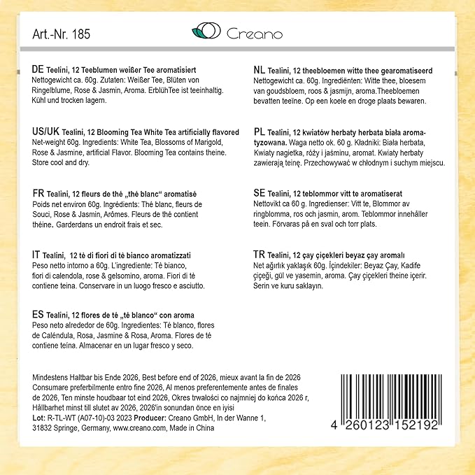 Creano Blooming Tea - Teelini Flowers in Cup Size - Gift Set in Wooden Box - 12 Pcs in 4 Varieties - White Tea - Bloomnest