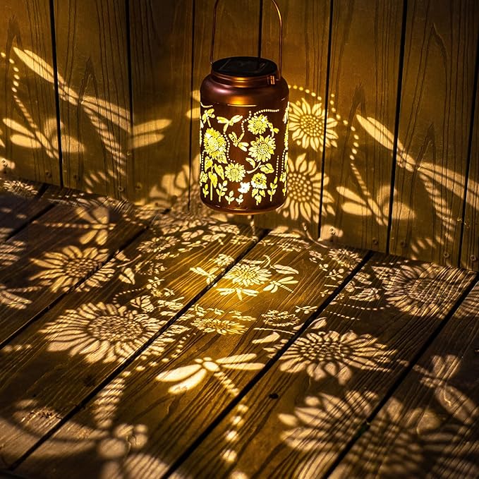 Sunflower Solar Lanterns Outdoor Waterproof,Birthday Gifts for Women Men Mom,Dragonfly Hanging Solar Lights Garden Decor Outdoor Lantern Metal Light Decorative Yard,Patio,Lawn,Porch,Deck,Balcony - Bloomnest