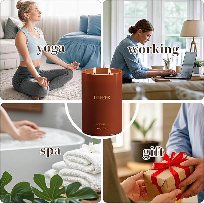 Goodpick Coffee Scented Candle 22 oz, Soy Candles for Home Scented, 120 Hours Burn Time, 2 Wicks - Bloomnest