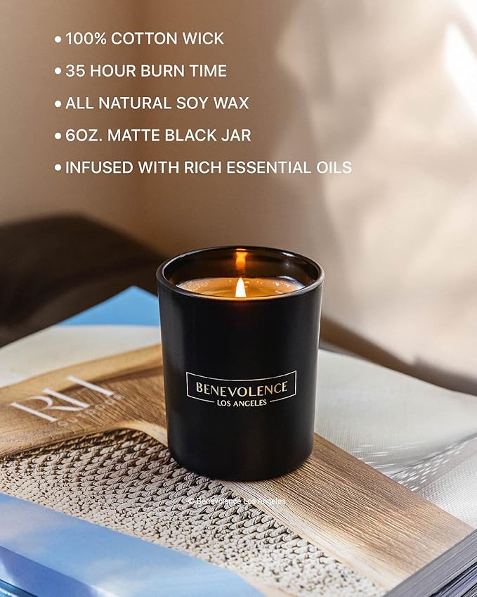Benevolence LA Clearance Candle Rose & Sandalwood Christmas Scented Candles | Soy Candles, Black Holiday Candle for Home | Gifts for Women and Men | Home Fragrance | Aromatherapy | 6oz - Bloomnest