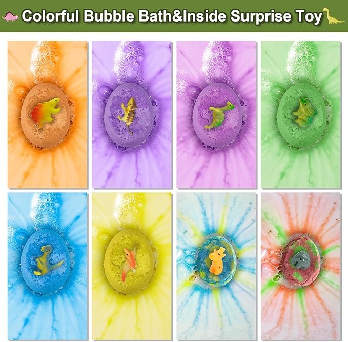 Bath Bombs for Kids with Dinosaur Toys Inside, 8 Pack XXL Large Dinosaur Bath Bombs Bubble Bath Gift Set, Perfect Birthday Christmas Easter Dino Toys Gifts for Kids 3-12, Girls and Boys - Bloomnest