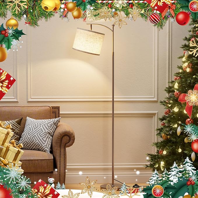 60" Floor Lamps with Remote Control & Bulb, Colors Temperature & Brightness Adjustable, Beige Shade & Brown Pole - Bloomnest