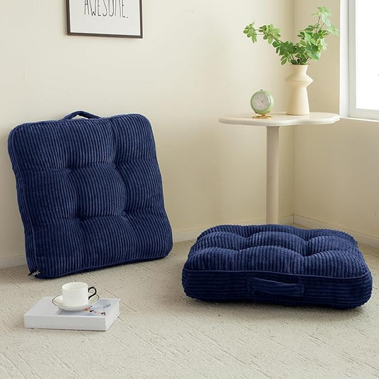 Washable Floor Pillow Cushion for Adults, Meditation Cushion Pillow, Large Square Floor Sitting, Removable Tufted Corduroy Cover, for Tatami Living Room or Yoga, 22x22 Inch, 2Pack, Machine Washable - Bloomnest