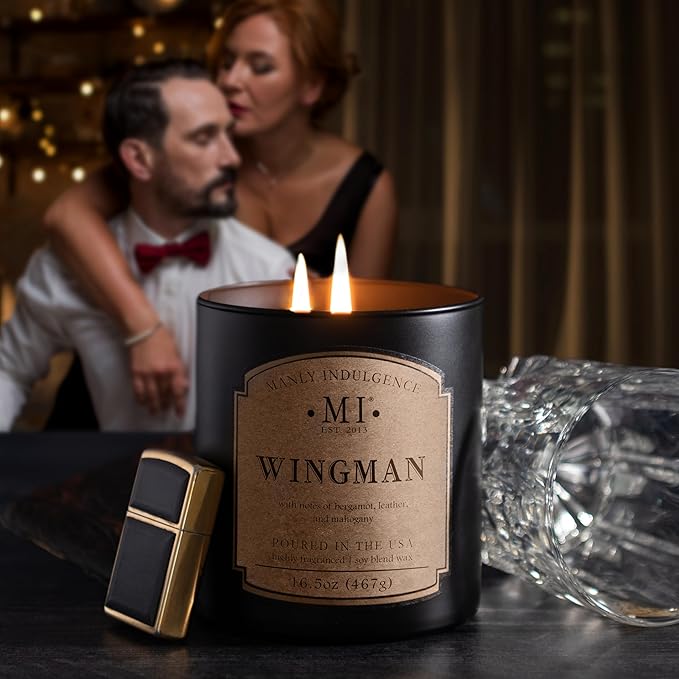 Manly Indulgence Wingman Scented Candles for Men, 2 Wick, 16.5 oz, Premium Soy Blend Wax, 60H Burn, Candles for Home Scented - Made in The USA - Bloomnest