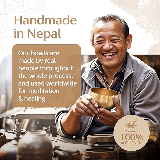 Tibetan Singing Bowl Set with Case – Authentic Plain Design – Meditation Bowl & Sound Bowl with Cushion, Mallet & Guide – Sound Bath Instruments – Yoga Meditation Kit - Bloomnest