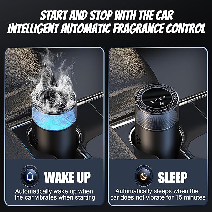 Smart Car Air Freshener, Car Air Freshener Diffuser with Ambient Light, Auto On/Off Intelligent Car Diffuser, 3 Mode Adjustable, Cars Scent Diffuser with 2 Essential Oil Box, Ice Cedar - Bloomnest