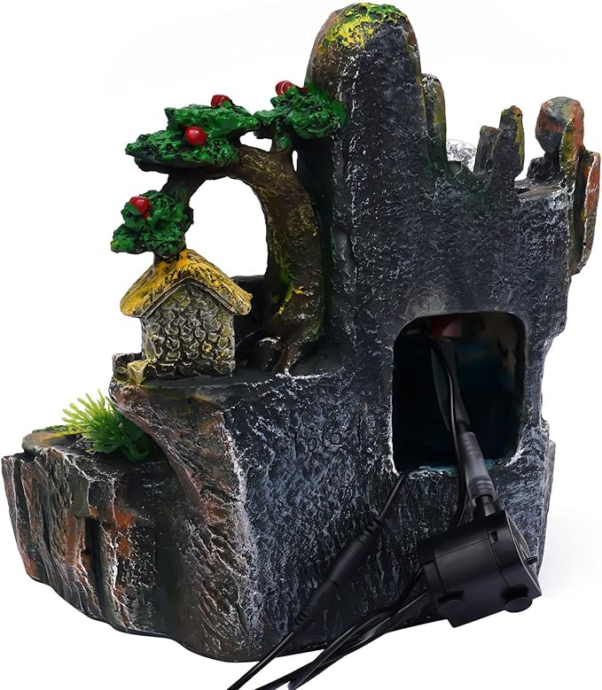 Waterfountain Indoors Tabletop Fountain Indoor Small Rockery Desktop Mountain Waterfall with Fog & LED for Home Office Atomizing Humidifier Small Waterfall Style 2