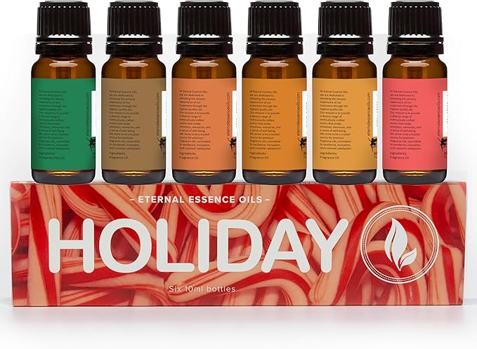 Eternal Essence Oils Holiday Set of 6 Premium Fragrance Oils - Oils for Diffusers, Soap & Candle Making, Aromatherapy - Includes Candy Cane, Pumpkin Patch - for Candle, Soap Making, & More - 10ML - Bloomnest