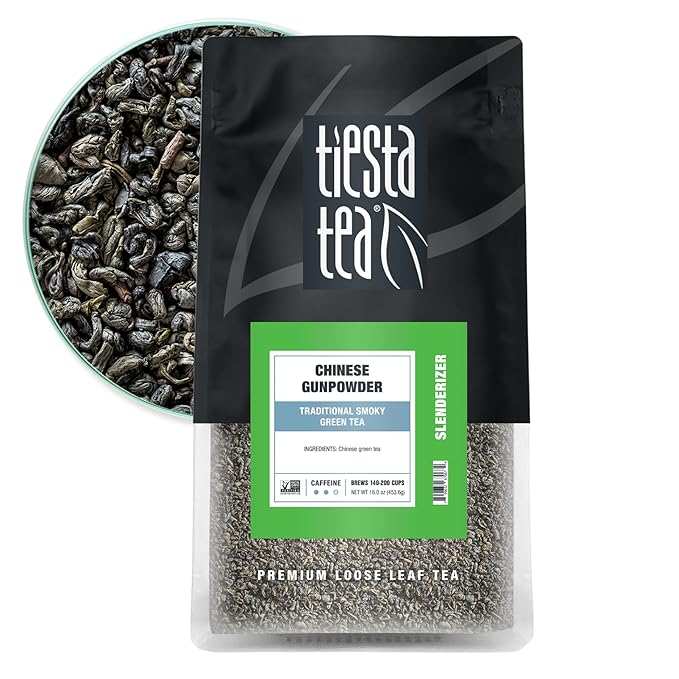 Tiesta Tea - Chinese Gunpowder, Loose Leaf, Traditional Smoky Green Tea, Premium Aromatic Blend, Medium Caffeinated, Make Hot or Iced & Brews Up to 200 Cups, 16 Ounce Resealable Bulk Pouch - Bloomnest