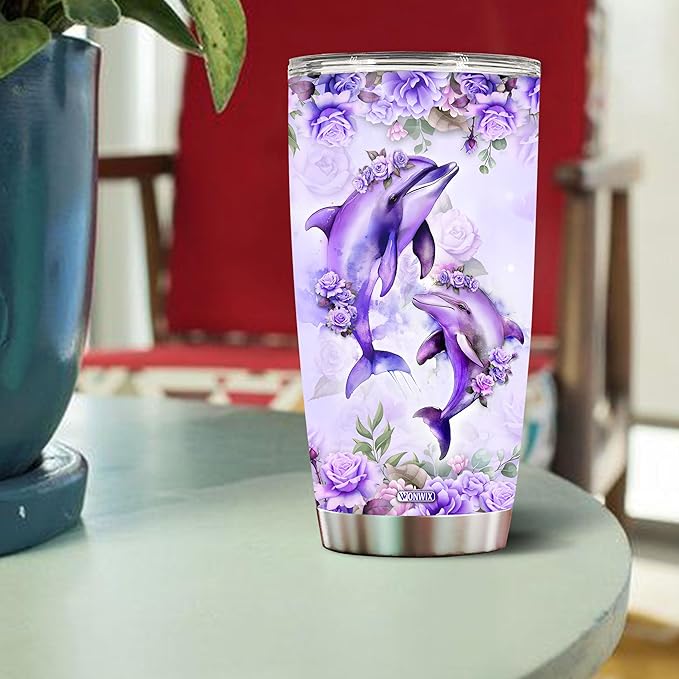 Personalized Dolphin Tumbler Customized Name Dolphins Coffee Mug Gifts For Women Girls Custom Water Bottle Mugs 20oz Gift For Adults Christmas Birthday Insulated Stainless Steel Cup With Lid - Bloomnest