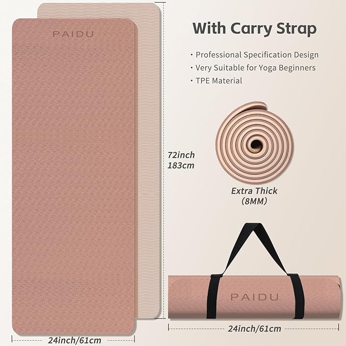 Yoga Mat 8mm Super Thick TPE Fitness Mat | SGS Certified | Non-Slip, Odorless & Tear-Resistant | Unisex with Strap | for Yoga, Pilates, Meditation & Home Workouts - Bloomnest