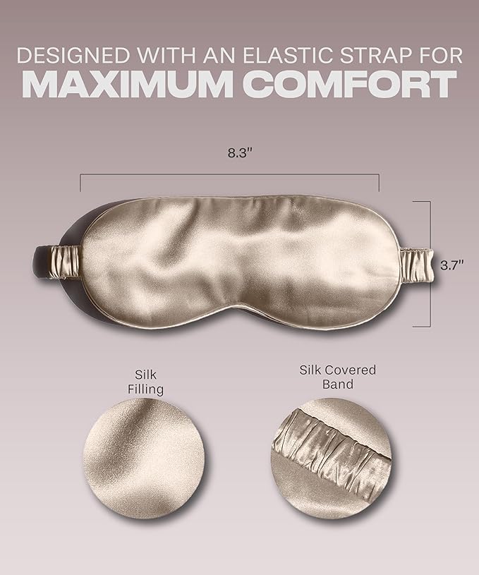 SUNDAYSILKS™ Exclusive Mulberry Silk Sleep Mask | Soft Eye Covers, Blackout Sleeping Mask for Women & Men | Silk Eye Mask for Sleep, Travel, and Relaxation | Antifaz para Dormir [Nude Champagne]