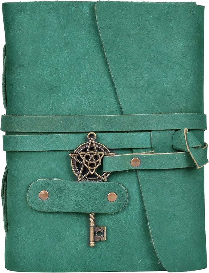 LEATHER VILLAGE Leather Bound Vintage Journal for Women & Men - 13"X8"(A4), Turquoise, 200 Pages of Handmade Deckle Edges Watercolor Paper - Antique Lock Closure - Book of Shadow - Bloomnest