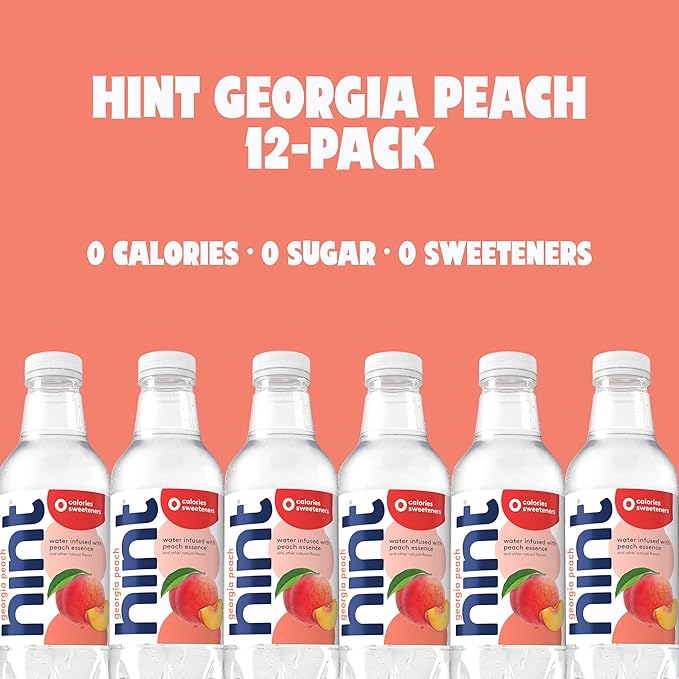 Hint Fruit-Infused Bottled Water, Georgia Peach - Sugar Free Flavored Water with Zero Calories, Naturally Flavored, and No Artificial Sweeteners - 16 Fl Oz (Pack of 12) - Bloomnest