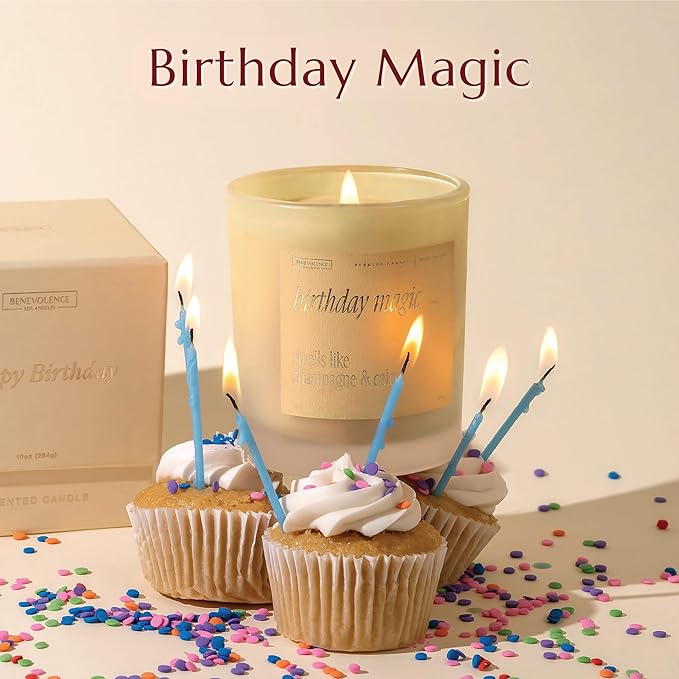 Benevolence LA Birthday Magic Scented Candles | 10 oz, 40-50 Hour Burn | Gifts for Women | Celebration Candle for Best Friend, Mom | Unique Womens Birthday Gift - Smells Like Champagne & Cake - Bloomnest