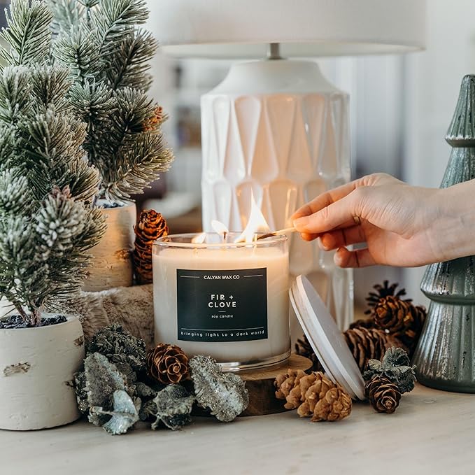 Calyan Wax Co. Fir & Clove 3 Wick Scented Candle - 43 Hour Burn - Luxury 3 Wick Soy Candles - Non Toxic Soy Wax Candles - Long Lasting Large Glass Jar Candle for Home - 14.9oz - Bloomnest