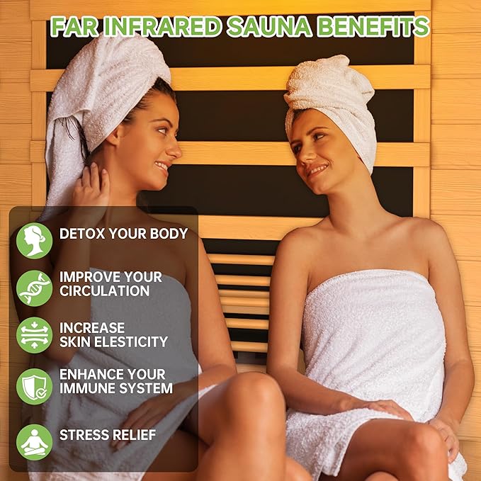 Real Relax Infrared Sauna, 2 Person Low EMF FAR Infrared Saunas for Home, Indoor Personal Canadian Hemlock Wood Sauna with 9 Chromo Therapy Lights, Bluetooth Speakers for Home & Gym Spa RealRelax