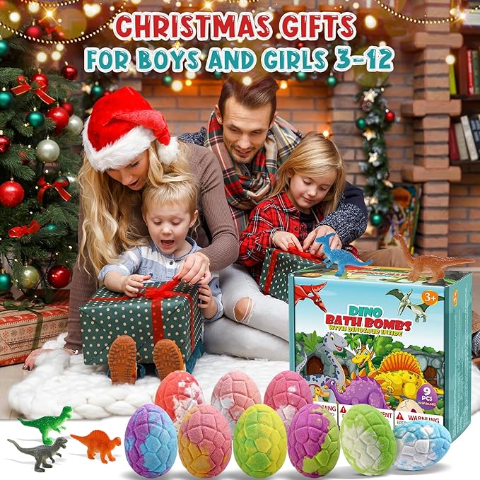 Bath Bombs for Kids with Dinosaur Toys Inside, 9 Pack Natural and Organic Dinosaur Bath Bombs Bubble Bath Gift Set, Stocking Stuffers for Kids, Perfect Christmas Birthday Gifts for Kid 3-12 - Bloomnest