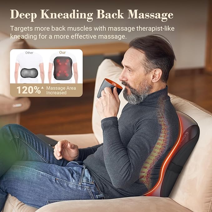 Back Massager for Pain Relief Deep Tissue, 2025 Upgrade 8 Massage Nodes for Upper and Lower Back, Shiatsu Back Massager with Heat for Chair, for Women Men(Corded) - Bloomnest