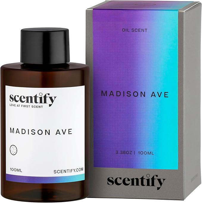 Scentify Madison Ave Aroma Oil Refill Scent for Oil Diffusers Luxurious Relaxing Aromatherapy Fragrance 100ml, 3.38oz Scentify