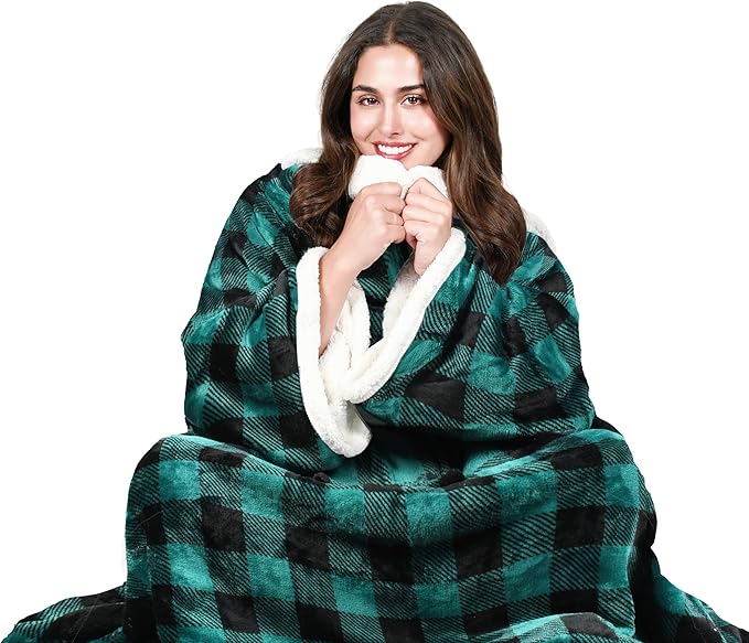 Tirrinia Sherpa Wearable Blanket With Sleeves, Full Body Throw Reading Wrap TV Blankets - Bloomnest