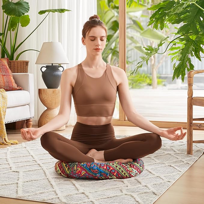 Codi Meditation Floor Pillow, Boho Pillows Seating for Adults and Kids, Large Round Cushion for Yoga Living Room Tatami Sitting, Memory Foam Added, 22x22 Inch, Multi Blaidiere - Bloomnest