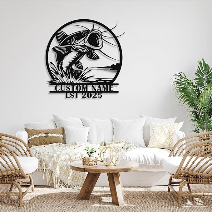 Personalized Catfish Metal Sign – Custom Name Fishing Wall Art – Iron Decoration for Cabins, Lake Houses, Man Caves, and Outdoor Spaces (Catfish-5) - Bloomnest