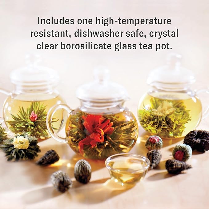 Numi Organic Tea Flowering Tea Gift Set, 6 Tea Blossoms with 16 Ounce Glass Teapot in Elegant Bamboo Case (Packaging May Vary) - Bloomnest