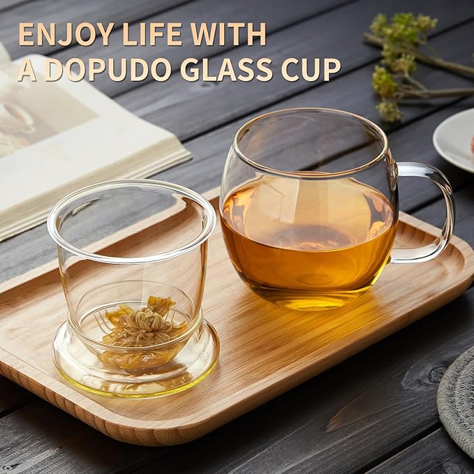 Glass Tea Cup with Infuser and Lid, 17oz/500ml Large Borosilicate Teacup, Clear Mug for Loose Leaf Tea, Blooming Tea, Tea Bags - Perfect Christmas or Birthday Gift for Women - Bloomnest