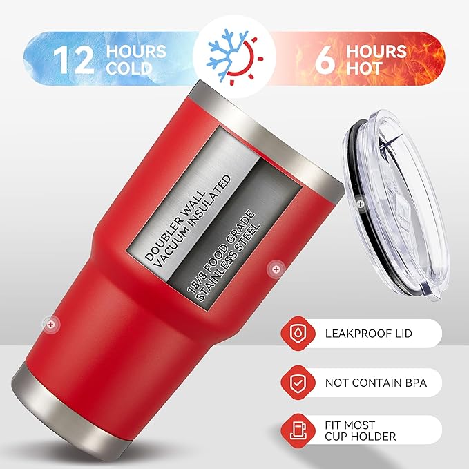 30 oz Tumbler with Lid Stainless Steel Tumblers Vacuum Insulated Cup Reusable Powder Coated Travel Mug Double Wall Leak Proof Portable Cups Keep Cold Drinks for 12 Hours, Wine Red, 1 Pack