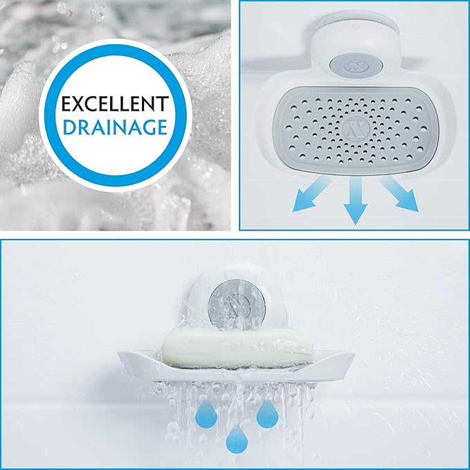 SlipX Solutions Strong Hold Soap Saver, Suction Cup Soap Holder, Must Have Universal Kitchen & Bathroom Shower Accessories (White, Single Tray (2-Pack) - Bloomnest