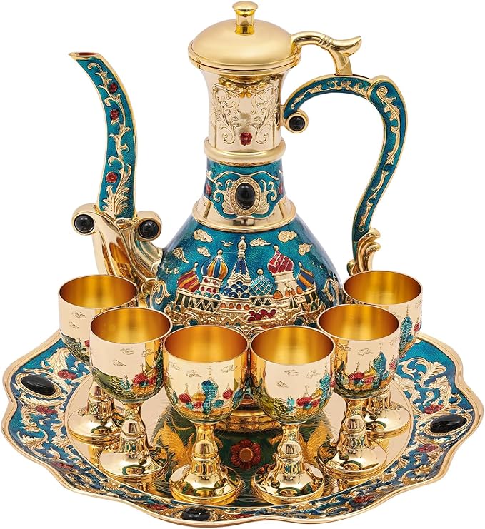 Vintage Turkish Coffee Pot and Cups Set, Vintage Coffee Pot Set with Tray and 6 Cups, Tea Service Sets for Tea Table Decor - Bloomnest