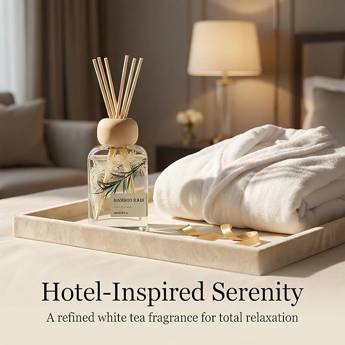 Bamboo Essential Oil Reed Diffuser - 3.34 Fl Oz, Luxury Hotel Collection Diffuser Oil Inspired by Ritz Carlton for Home&Office, Bedroom Living Room Shelf Decor, Accessories,Non-Toxic & Gift Ready - Bloomnest