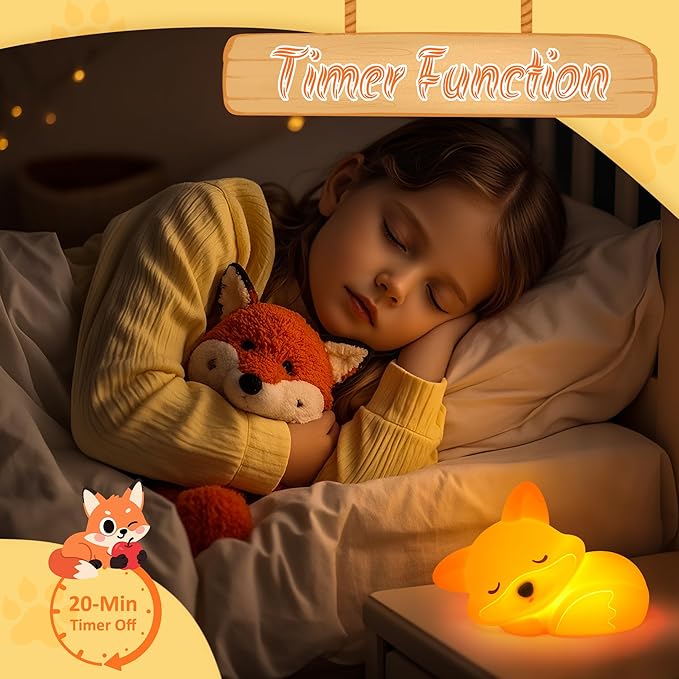 YuanDian Fox Night Light, Squishy Fox Silicone Lamp Novelty Gifts, Rechargeable Dimmable Timer Bedside Touch Nightlight for Breastfeeding Toddler Baby Kids - Bloomnest