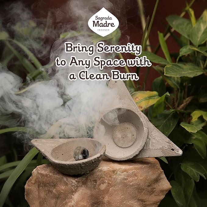 Sagrada Madre Incense Burner, Triangular Sahumador - Hand-Carved Cement Incense Holder, Ash Catcher for Sticks, Cones, Bombs & Smudges - 1 Piece, Perfect for Smudging, Yoga, and Meditation Accessories - Bloomnest