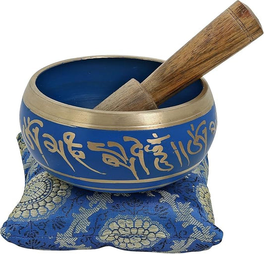 4 Inches Hand Painted Metal Tibetan Buddhist Singing Bowl Musical Instrument for Meditation with Stick and Cushion - Bloomnest