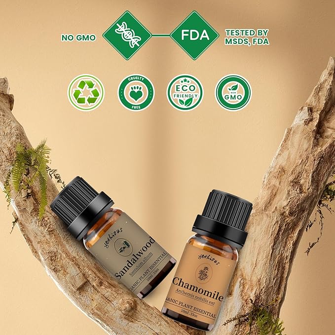 yethious Chamomile Sandalwood Essential Oil 100% Pure Organic Chamomile Essential Oil Set for Diffuser Aromatherapy Candle - 2 Pack 10ML - Bloomnest