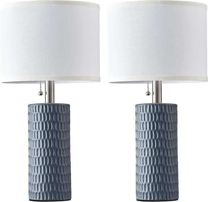 Table Lamps for Living Room Set of 2, Ceramic Table Lamps for Bedroom, 20" Modern Lamps for Night Stands, Grey - Bloomnest