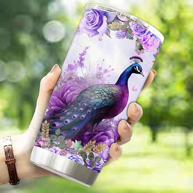 Personalized Peacock Tumbler Customized Name Peafowls Water Bottle Mugs Gift For Women Fan Custom Bird Lovers Mug 20oz Birthday Christmas Valentine Day Insulated Stainless Steel Coffee Cup with - Bloomnest
