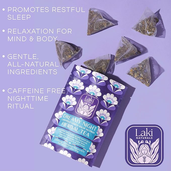 Dreamy Night Sleep Tea (1.65 oz, Pack of 18 Tea Bags) – Sleepytime Calming Caffeine Free Tea Herbal Blend with Valerian Root, Chamomile, Lemon Balm, Passionflower and Lavender for Bedtime - Bloomnest