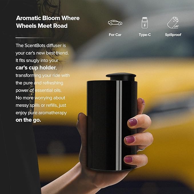 Waterless Essential Oil Diffuser for Home Aromatherapy Car Nebulizing Diffuser Battery Operated 5-20mL Mini Scent Air Machine Up to 600 sq ft 4 Countdown Timers and 3 Mist-Level (AN7 Black) - Bloomnest