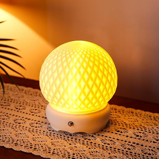 JHY DESIGN Ceramic Spherical Decorative lamp 6" H Rechargeable Table Lamp Dimmable Touch Control Desk lamp for Home Bedroom Living Room Outdoors(Diamond Pattern) - Bloomnest