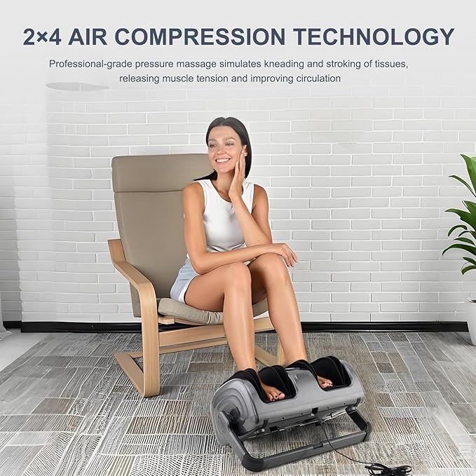 Shiatsu Foot Massager with Heat, Feet Massager for Neuropathy, Plantar Fasciitis and Pain Relief, Deep Kneading and Rolling Massage for Feet/Calf/Leg/Ankle,Gifts for Women Men, Grey