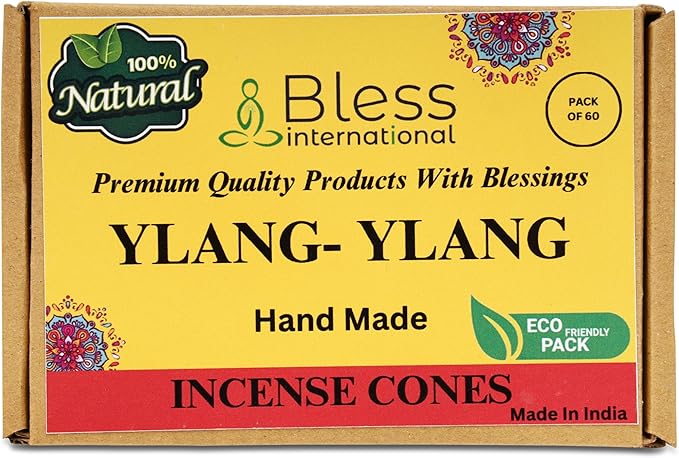 Bless International YLANG-YLANG 100%-Natural-Incense-Cones Handmade-Hand-Dipped Organic-Chemicals-Free for-Purification-Relaxation-Positivity-Yoga-Meditation The-Best-scents (60 Count) BlessInternational