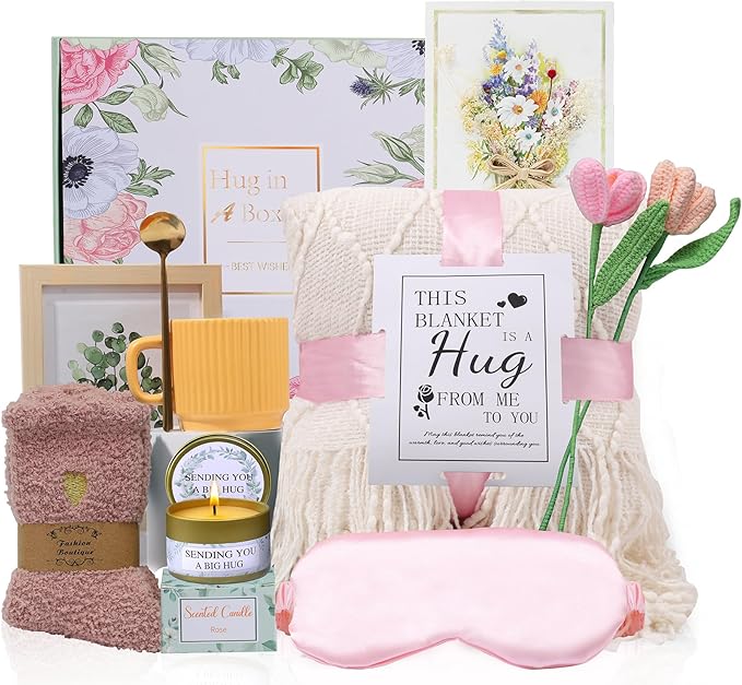 Get Well Soon Gifts for Women Sympathy Gift Baskets Thinking of You Self Care Package Feel Better After Surgery Gifts Tassel Blanket Appreciated Birthday Gifts for Women Sister Friend Mom Daughter - Bloomnest