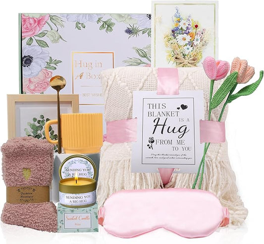Get Well Soon Gifts for Women Sympathy Gift Baskets Thinking of You Self Care Package Feel Better After Surgery Gifts Tassel Blanket Appreciated Birthday Gifts for Women Sister Friend Mom Daughter - Bloomnest